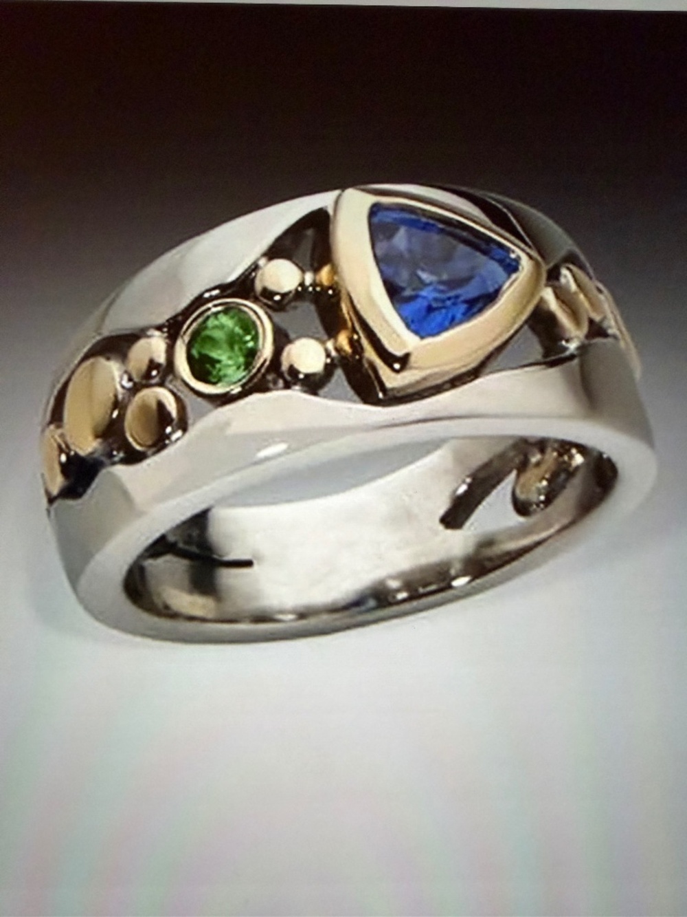 Blue Sapphire Band Ring: 18kt White  & Yellow Gold/Silver